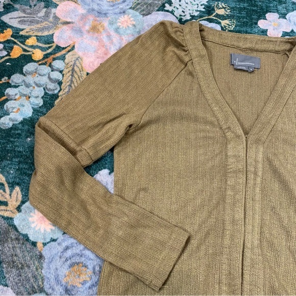 Anthropologie NEW Puff Sleeve Neutral Olive Green Lightweight Cardigan Sweater - Picture 15 of 15